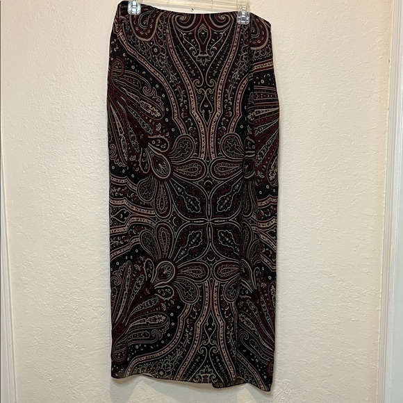 Vintage 100% silk Paisley Print Wrap  Skirt - Black Brown Blue Burgundy - Picture 6 of 9